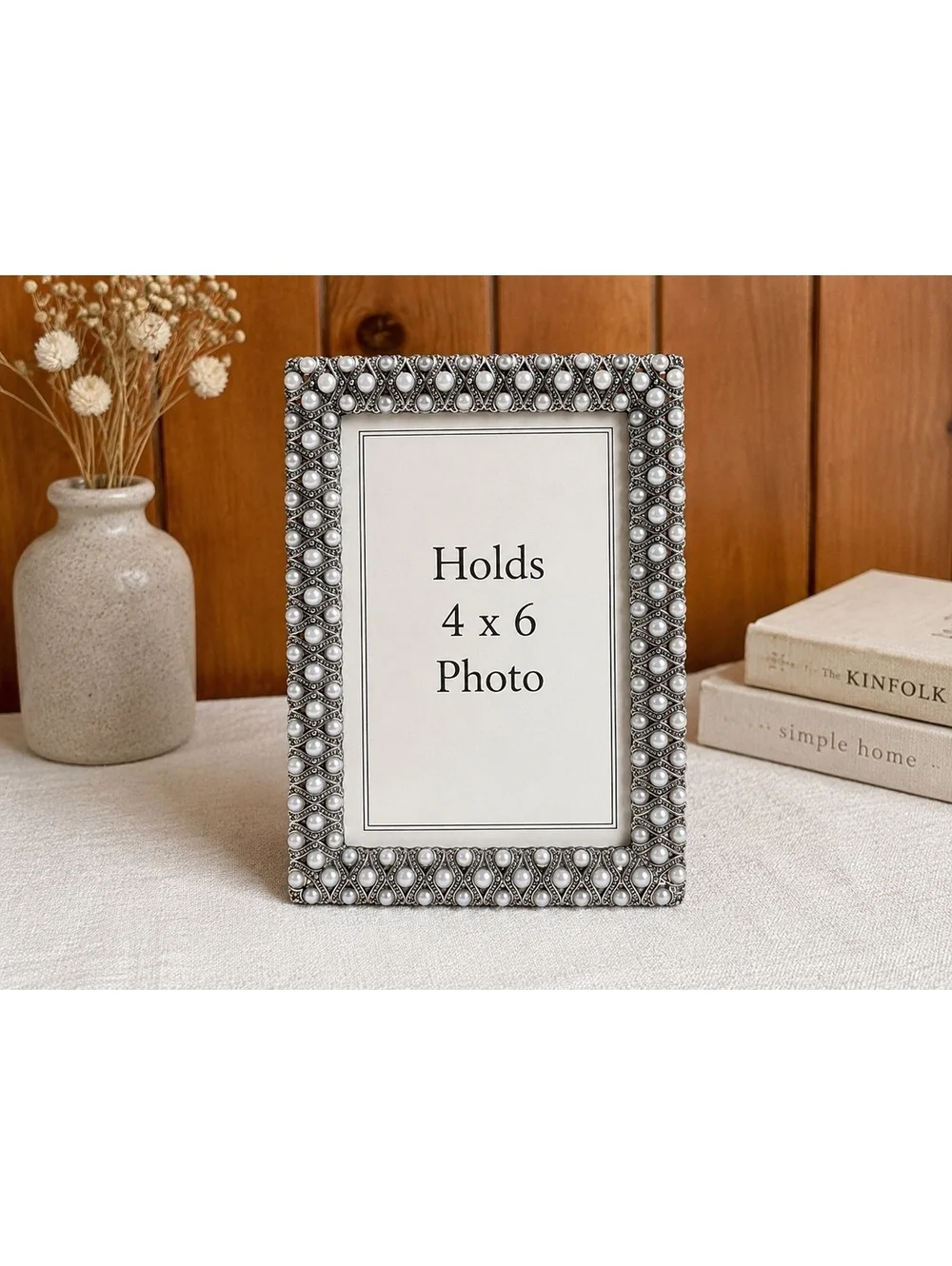 Vintage Nicole Miller New York 4x6 Picture Frame with Faux Pearl Border
